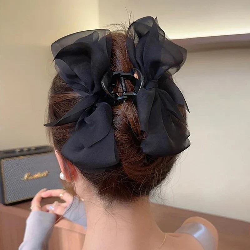 Mesh Bow Grip Clip Female Ponytail Braid Hair Clip Elegant Girl Hair Clip Hair Accessories Gift Shark Clip Headwear