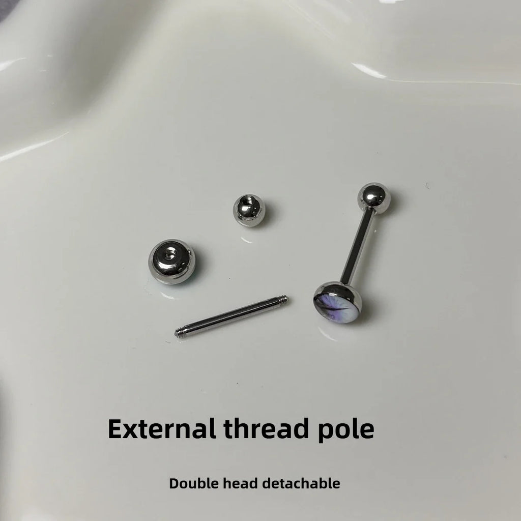 New Trendy Hypoallergenic Stainless Steel Colorful Eye Tongue Rings for Women Tongue Stud Body Piercing Jewelry