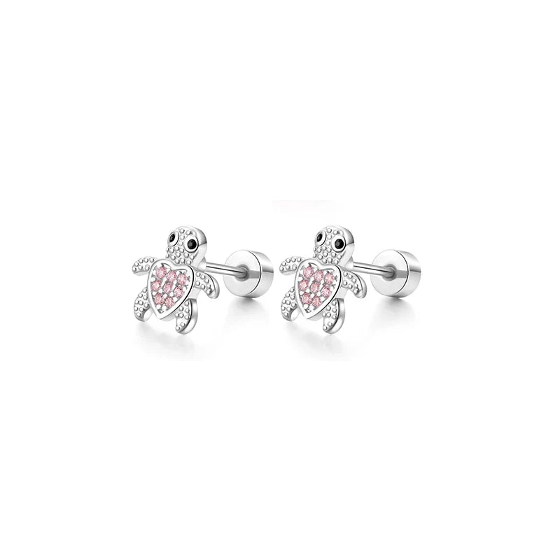 1/6 Pairs Hypoallergenic Screw Back Earrings, Flat Back Earrings Hoops Cat Turtle Cartilage Helix Tragus Piercing Jewelry