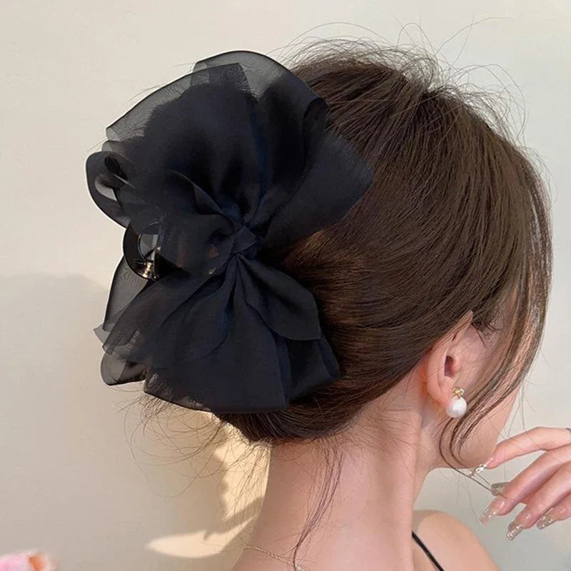 Mesh Bow Grip Clip Female Ponytail Braid Hair Clip Elegant Girl Hair Clip Hair Accessories Gift Shark Clip Headwear