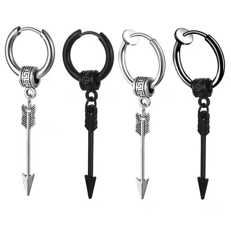 Black Arrow Punk Stainless Steel Stud Earrings | Unisex Gothic Ear Clip Set