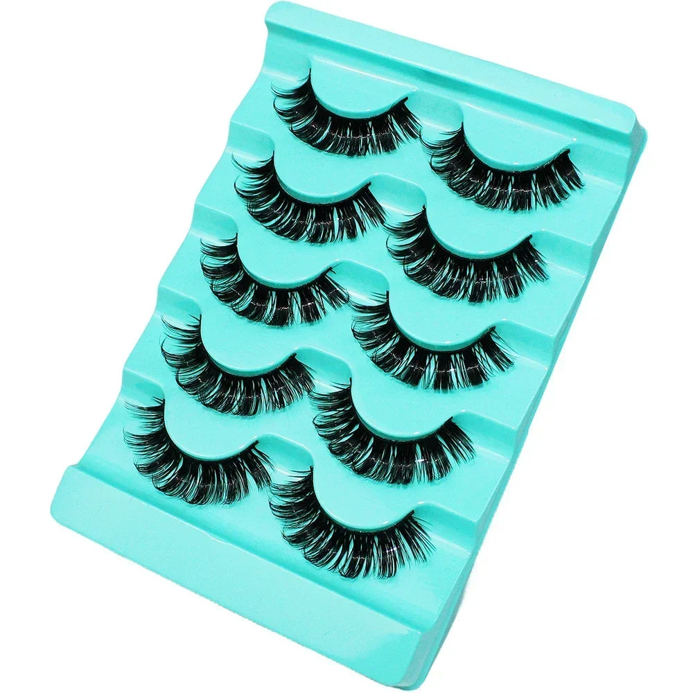 5 Pairs Lashes DD Curl Russian Lashes 3D Faux Mink Eyelashes Reusable Fluffy Russian Strip Lashes Eyelash Extension