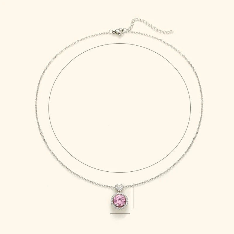 Huitan Romantic Pink Cubic Zirconia Pendant Necklace for Women Engagement Wedding Party Luxury Trendy Neck Accessories Jewelry
