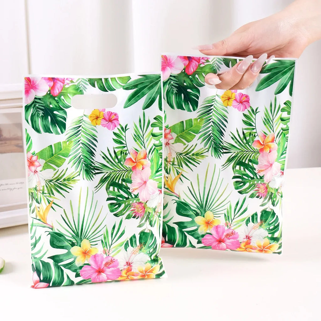 Tropical Hawaiian Party Tablecloth and Candy Bags Set | Flamingo Summer Decor