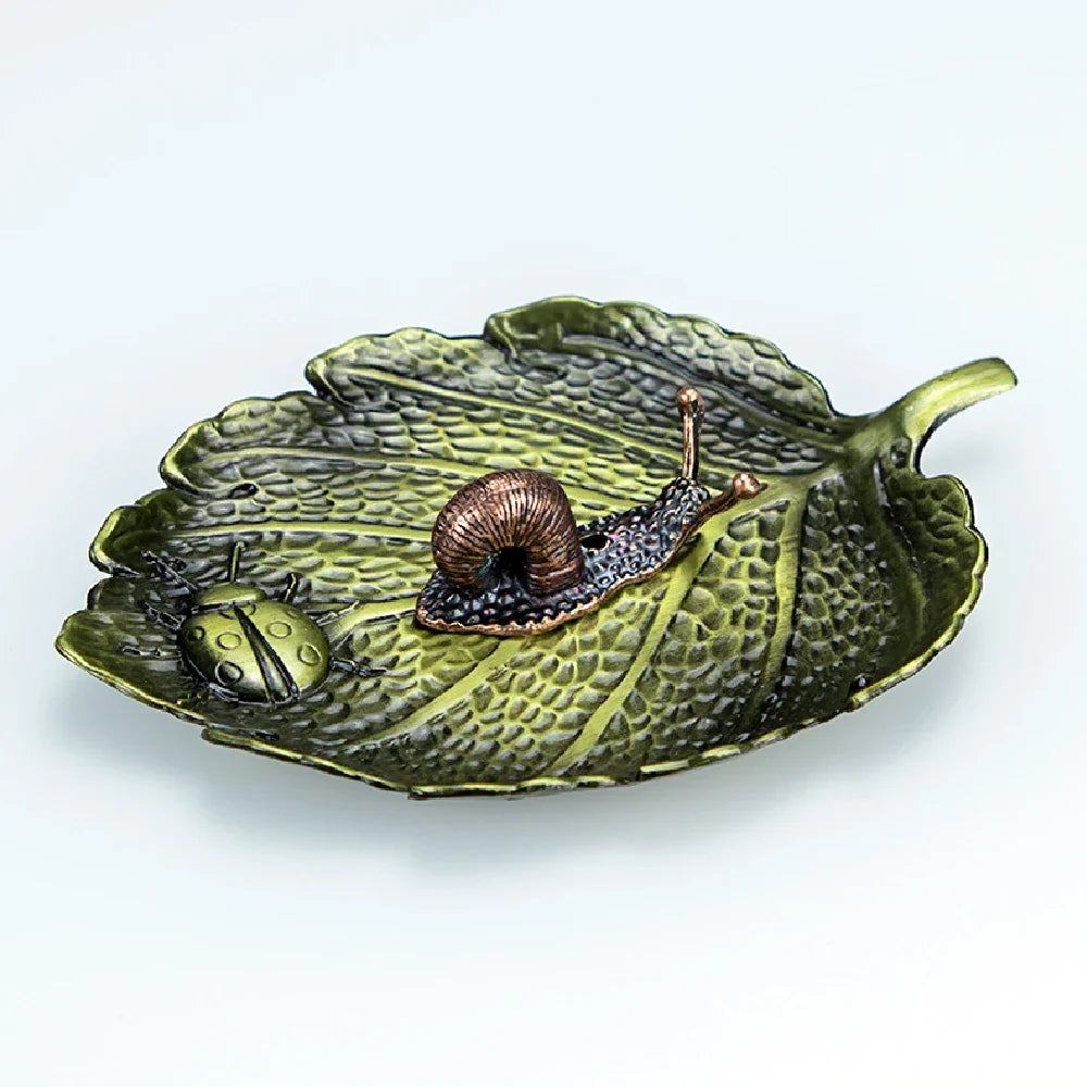 Leaf Snail Incense Burner | Antique Metal Incense Plate for Living Room