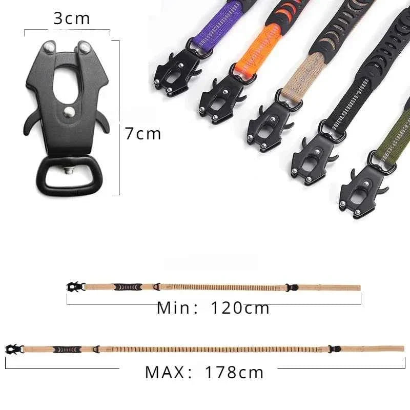 Reflective Tactical Bungee Dog Leash with Seatbelt