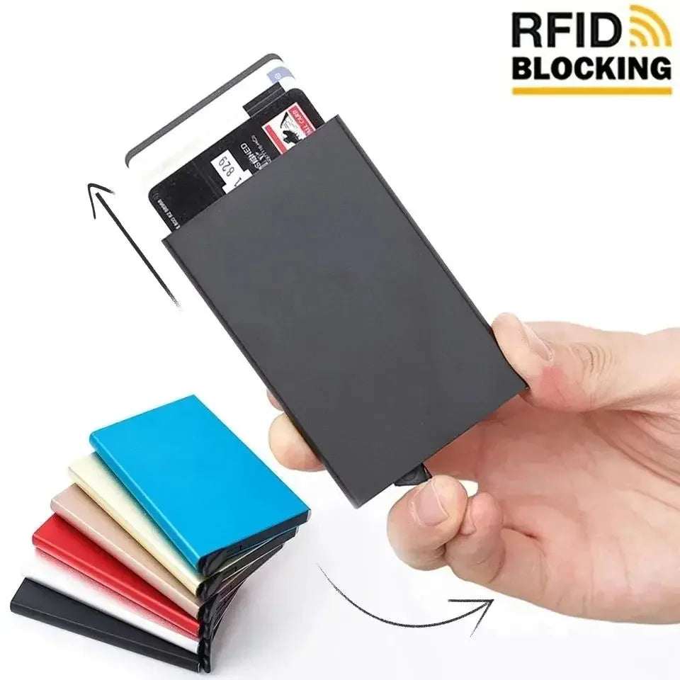 RFID Blocking Metal Wallet | Slim Pop Up Card Holder for Men and Women