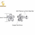 2PC Women's Flower Zircon Stud Earrings 3 Colors Engagement Wedding Jewelry for Cartilage Helix Lobe Piercing