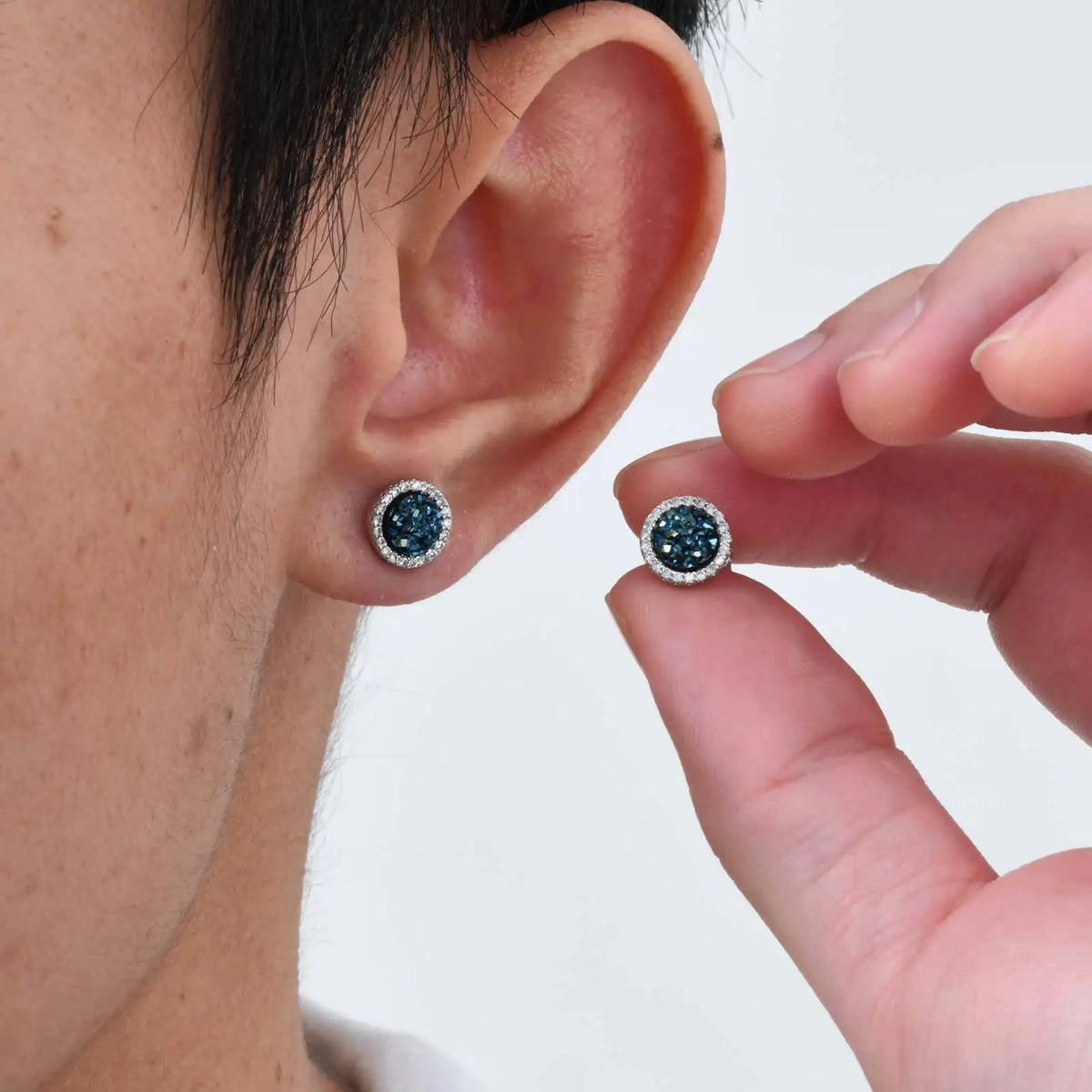 Shattered Zircon Stud Earrings for Men Boys | Hypoallergenic Round Minimalist Jewelry Gift