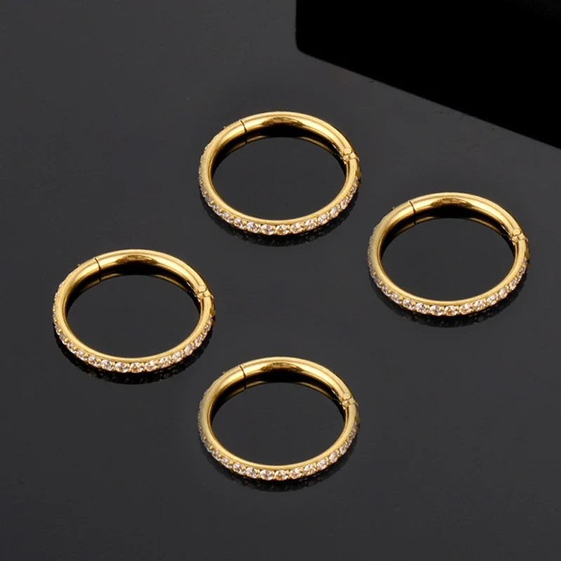 Steel Hinged Segment Hoop CZ Stone Nose Ring Nipple Clicker Ear Cartilage Tragus Helix Lip Earring Piercing Body Jewelry