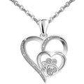 Huitan Sweet Paw Print Shaped Women Pendant Necklace Double Heart Elegant Accessories Inlaid Shiny CZ for Wedding Daily Jewelry