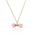 Small Dumbbell Pink Zirconia Charm Pendant Necklace Delicate Sweet Women's Jewelry Necklace, Enameled Gold-Plated Brass Jewelry