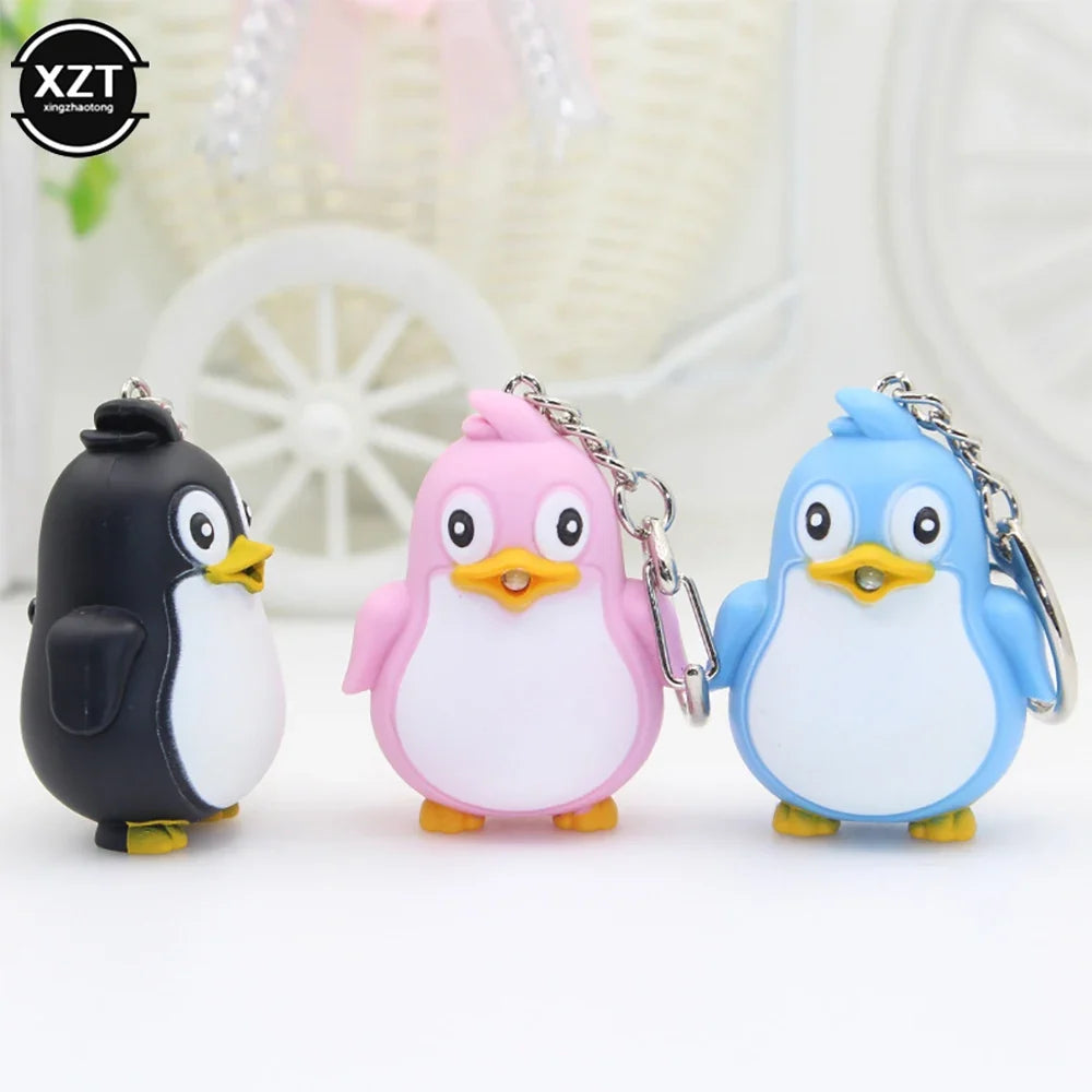 Adorable Penguin Keychain with LED Light and Sound | Fun Cartoon Car Pendant