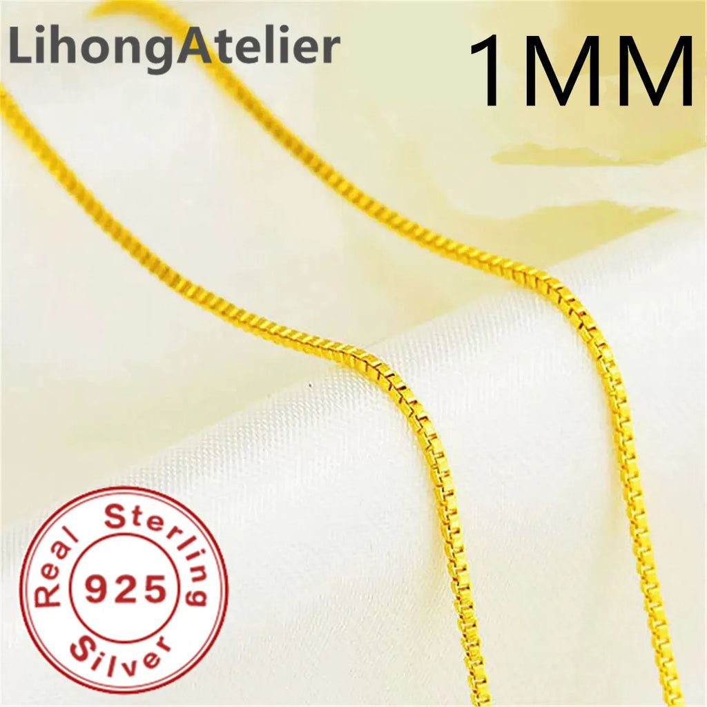 New 925 Sterling Silver Necklace 1mm Box Venetian Necklace Gold Plating Suitable For Women And Men Jewelry Gifts
