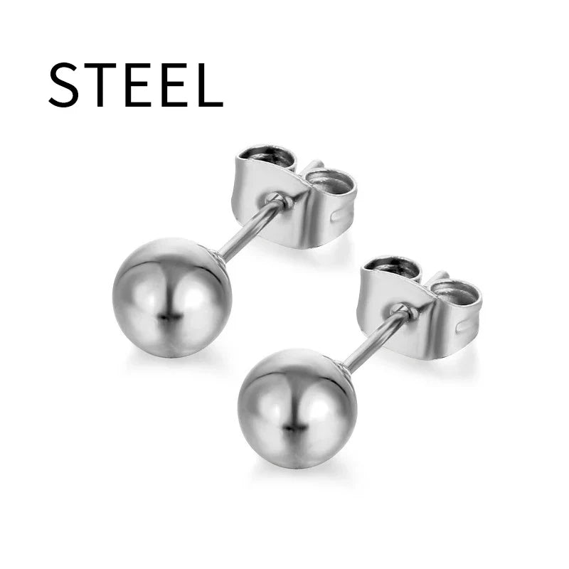Multicolor Stainless Steel Ball Stud Earrings | Unisex Fashion Jewelry Gift