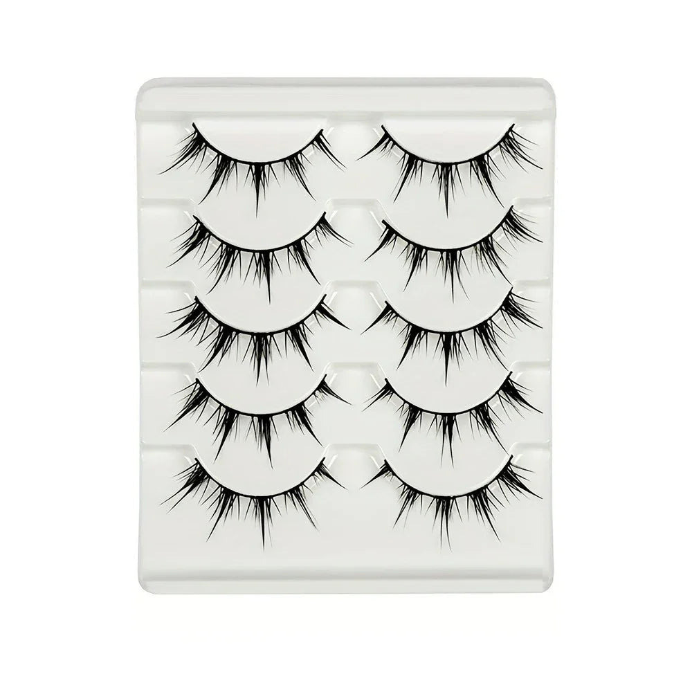 5 Pairs Manga Lashes Natural Look Wispy False Eyelashes Fluffy 3D Volume Spiky Anime Fake Eyelashes for Cosplay Daily Makeup