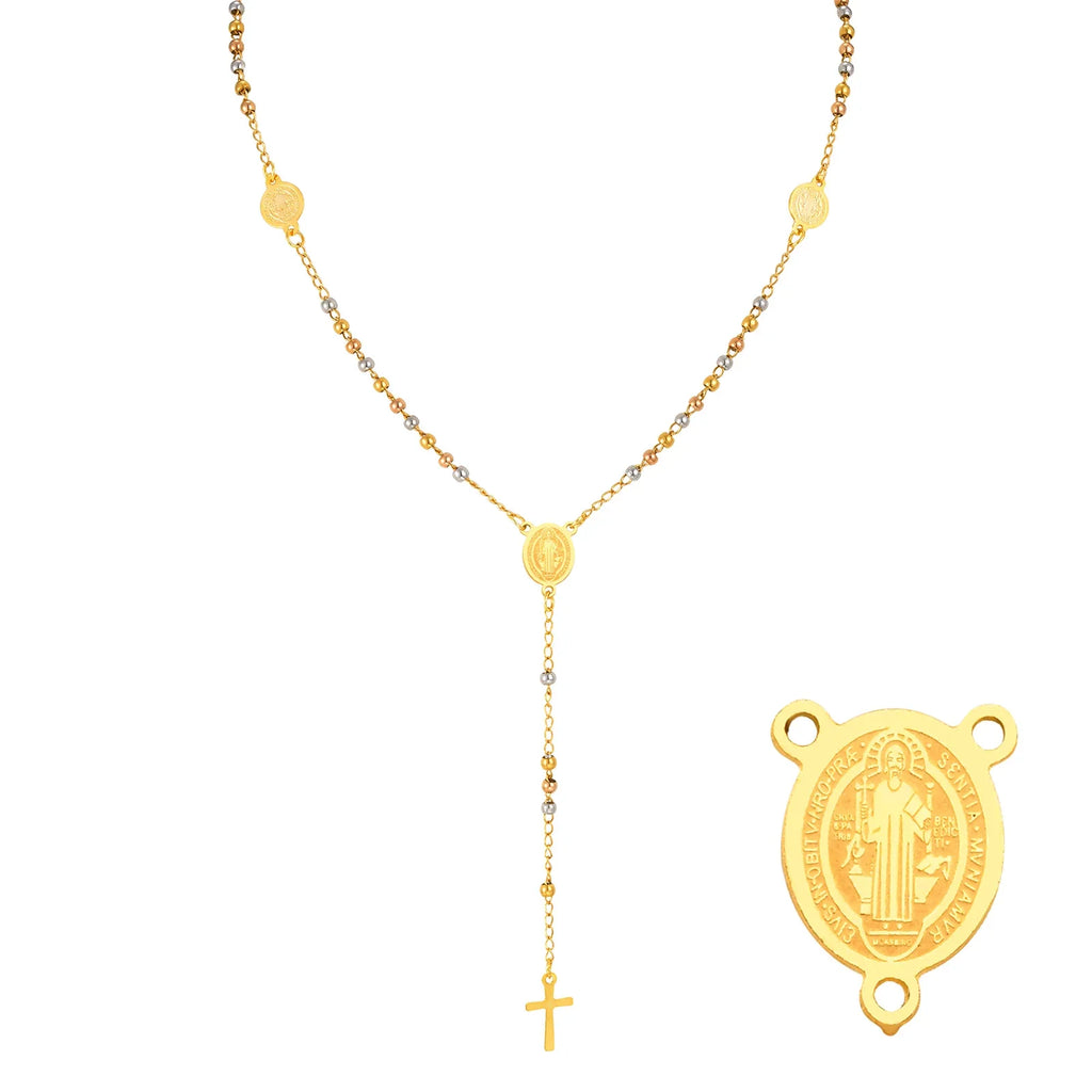 Prjewel Stainless Steel Three-Color Beaded Cross Pendant Y-Necklace | Faith-Inspired Fashion Jewelry