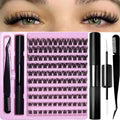 DIY Eyelash Extension Kit Lash Clusters D Curl with Bond and Seal Lash Tweezers Individual Lashes for Beginners Home Use