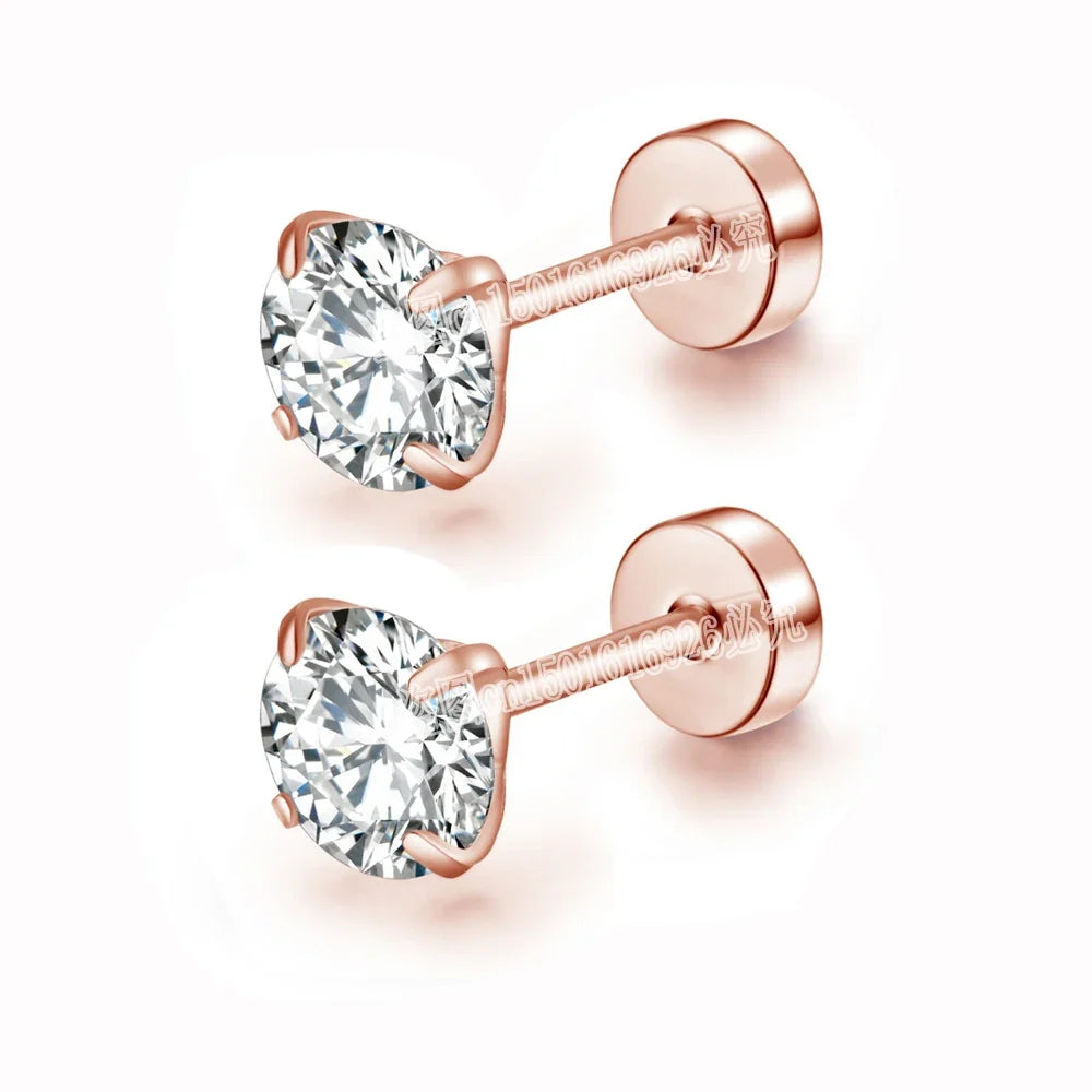 Round Crystal Zircon Stainless Steel Stud Earrings | 4 Color Fashion Non-Allergic Earrings