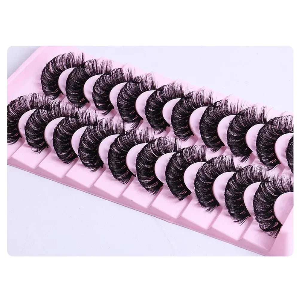 10 Pairs D Curl False Eyelashes Russian Volume Strip Lashes Fluffy Thick Wispy Fake Eyelashes for Party Stage Makeup