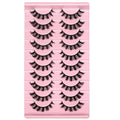 10 Pairs Messy Fluffy Russian False Eyelashes DD Deep Curl Hybrid Faux Mink Volume Strip Lashes for Casual Selfie Look