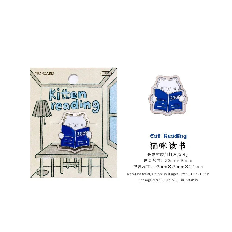 1 Piece Metal Bookmark Cat Life Cute Cartoon Page Clip for Reading Student Gift Book Accessory,Animal Design Book Lover Present
