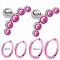 EVISPOL 6Pcs Fashion Stainless Steel Colorful Crystal Tragus Stud Earrings Set Helix Cartilage Huggie Hoops Ear Piercing Jewelry