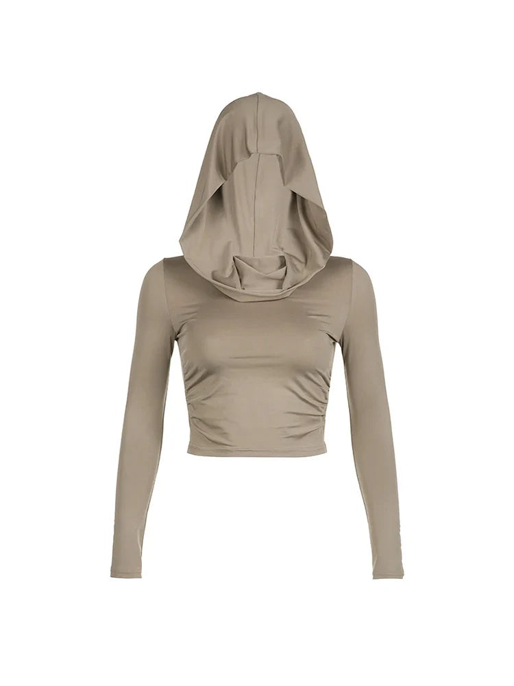 Autumn Slim Fit Hooded Crop Tee for Women