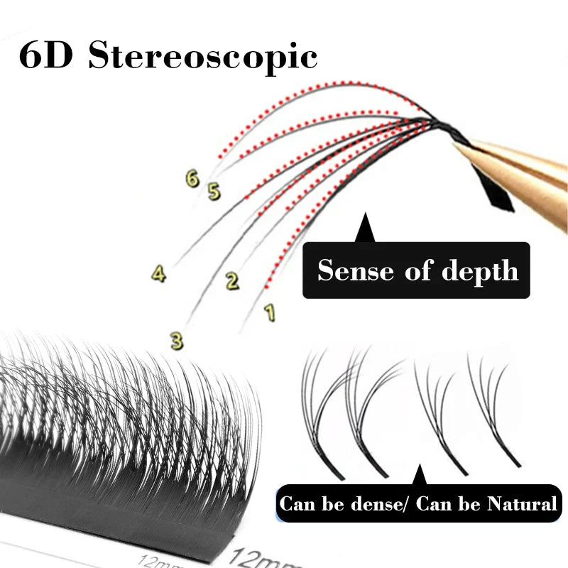 Winky Beauty 6D Wild Eyelashes Double-layer Camellia Eyelash Extensions, Premade Volume Fans Wispy 0.07 C/D Individual Lash