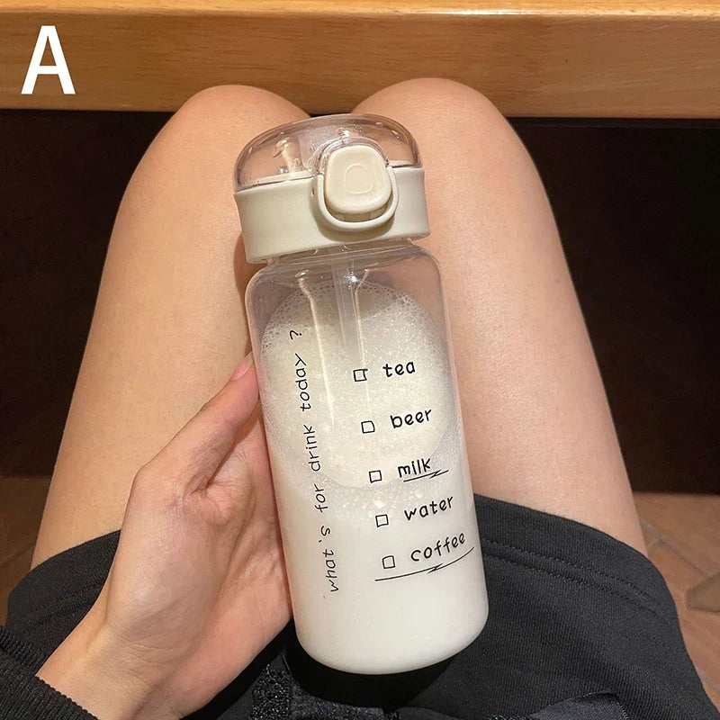 Cartoon Water Bottle With Straw | Cute Plastic Drinking Bottle for Milk, Coffee, and Tea