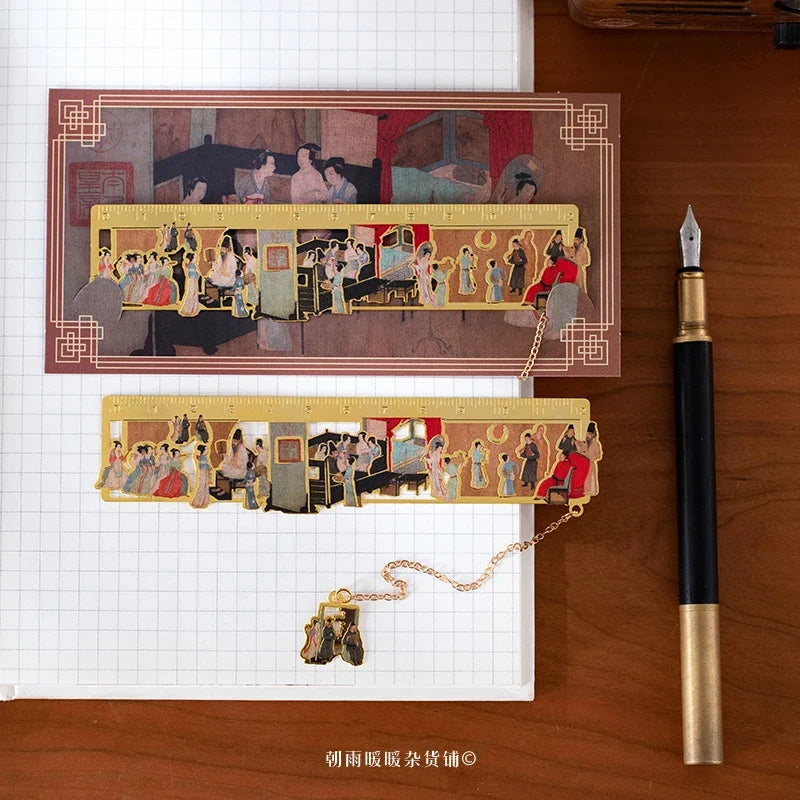 Chaoyu Ancient Style Famous Paintings Metal Bookmark Classical Chinese Style Book Page Clip Ruler High-End Exquisite Cultural and Creative Gift Practical