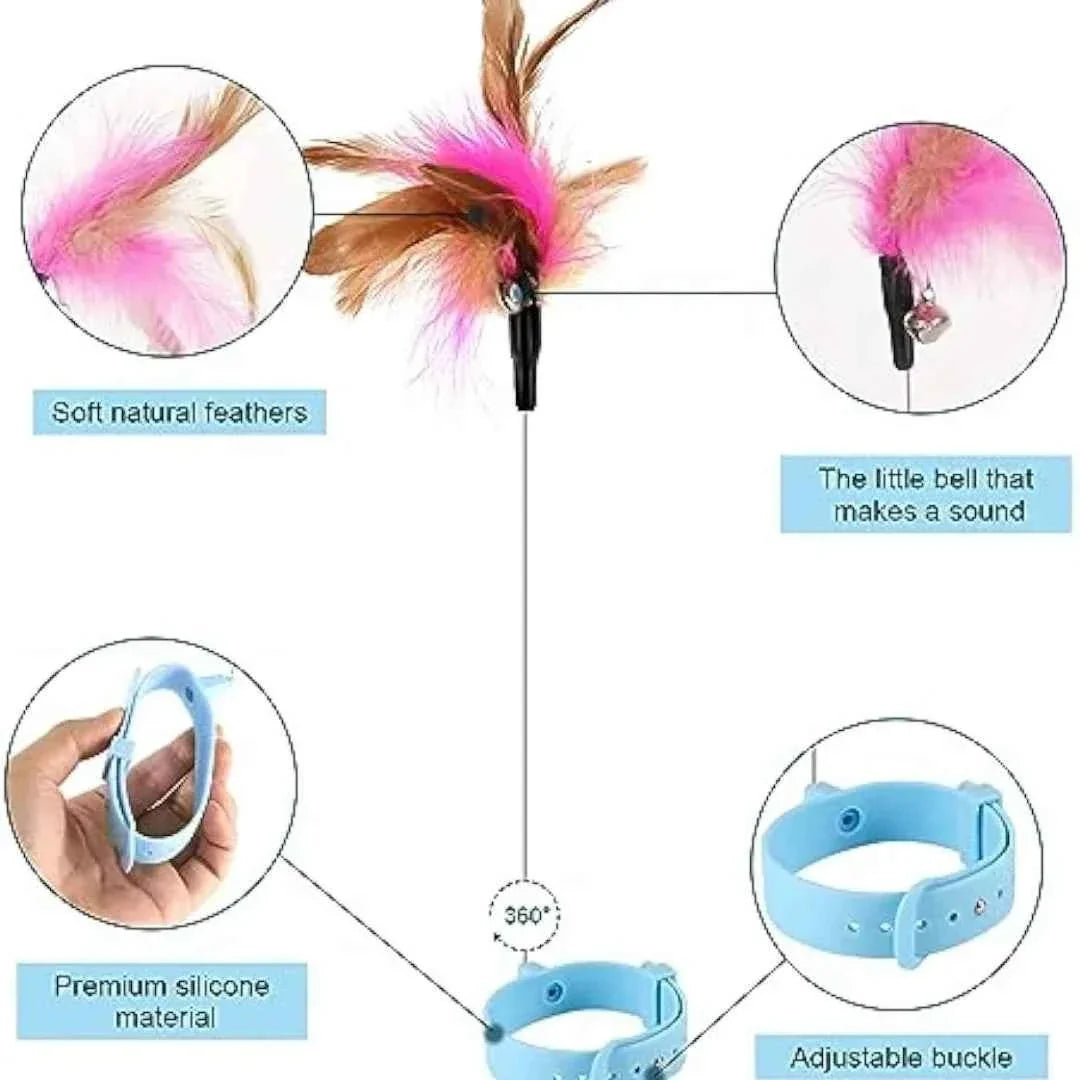 Adjustable Cat Collar Feather Teaser Toy with Bell