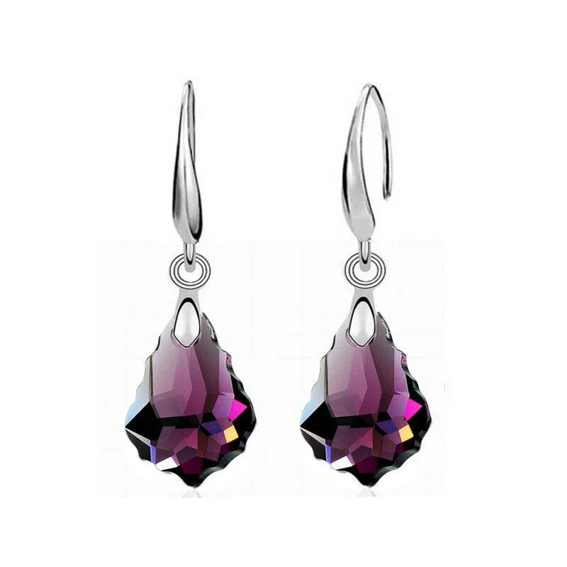 Purple Crystal Drop Pendant Necklace Set Zinc Alloy Trendy Women's Jewelry Set