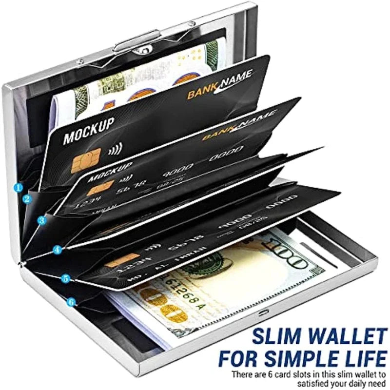 RFID Blocking Credit Card Holder | Slim Metal Wallet for 6 Cards