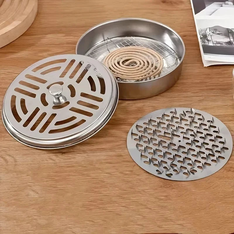 Stainless Steel Mosquito Coil Holder with Lid | Portable Outdoor Mosquito Repellent Burner
