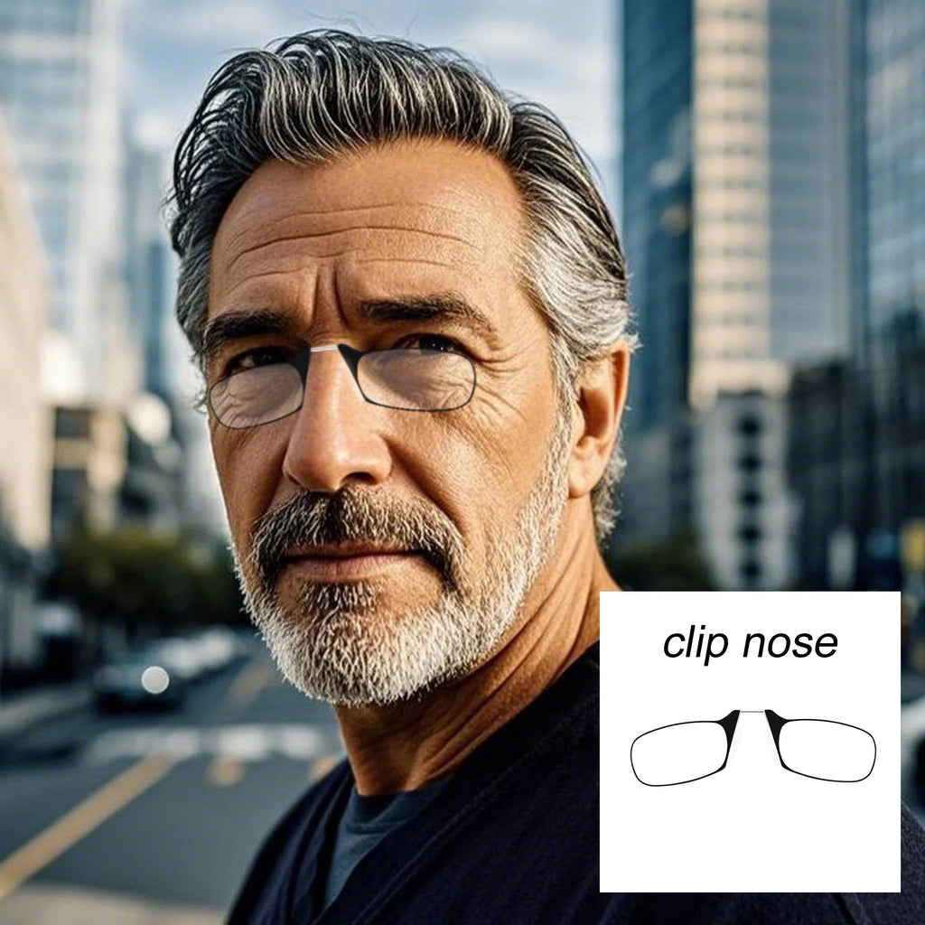 Nose Clip Reading Glasses Man High Quality Men Portable Foam Nose Glasses for Seniors Transparent Eyeglasses with Case