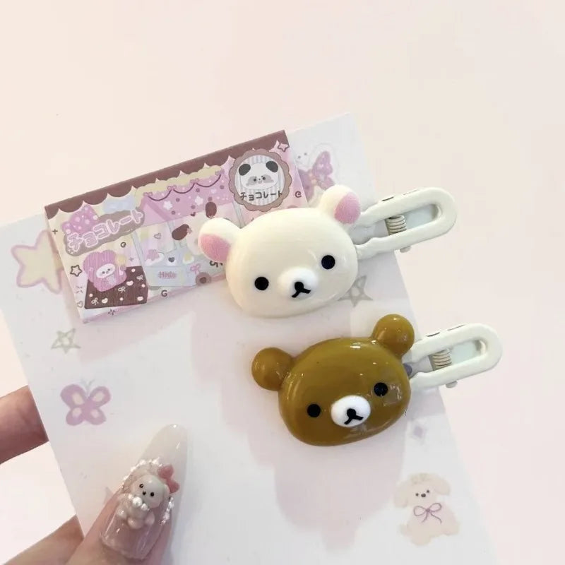 2pcs Cute Bear Hair Clips Plastic Hairpins with Duck Beak Design for Little Girls Women Sweet & Fresh Sweet Animal Style