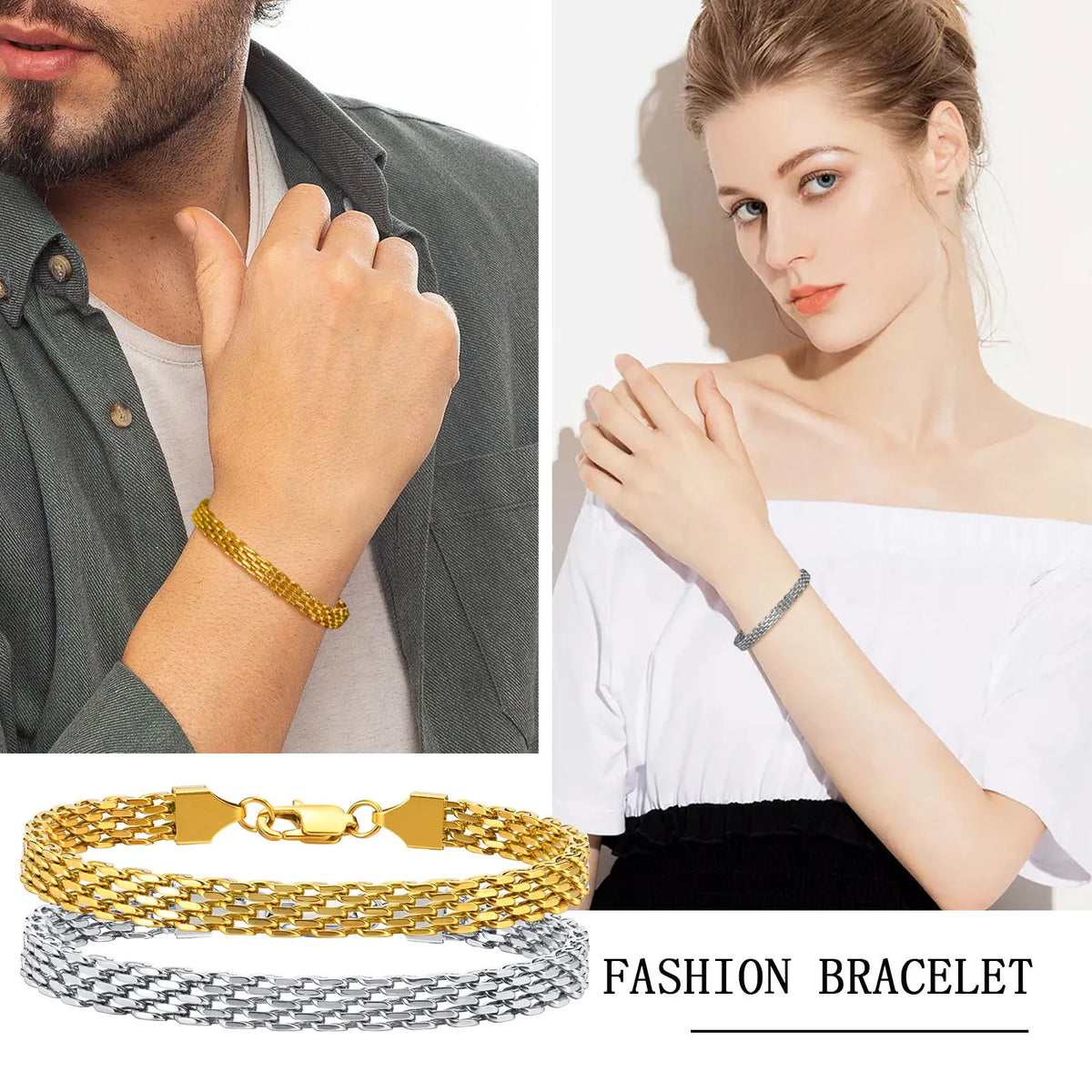 Stainless Steel Mesh Link Chain Bracelet | Unisex Italian Chain Jewelry Gift