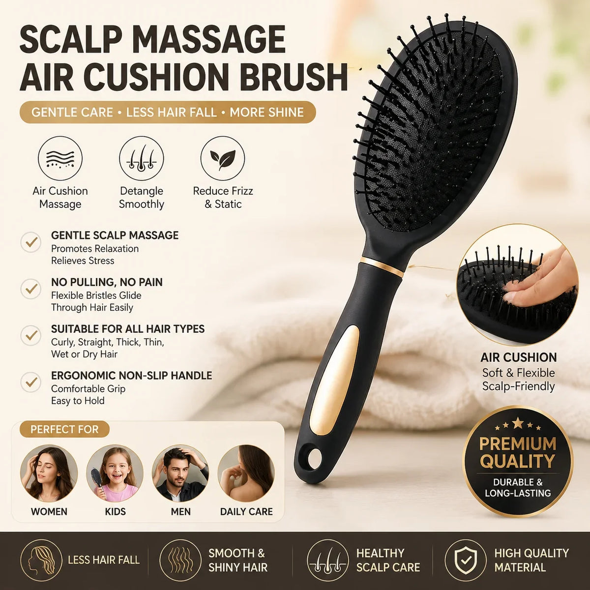 Scalp Massage Air Cushion Hair Brush Anti Tangle Detangling Comb Reduce Hair Fall Anti Static Hair Care Brush for Women Kids Men