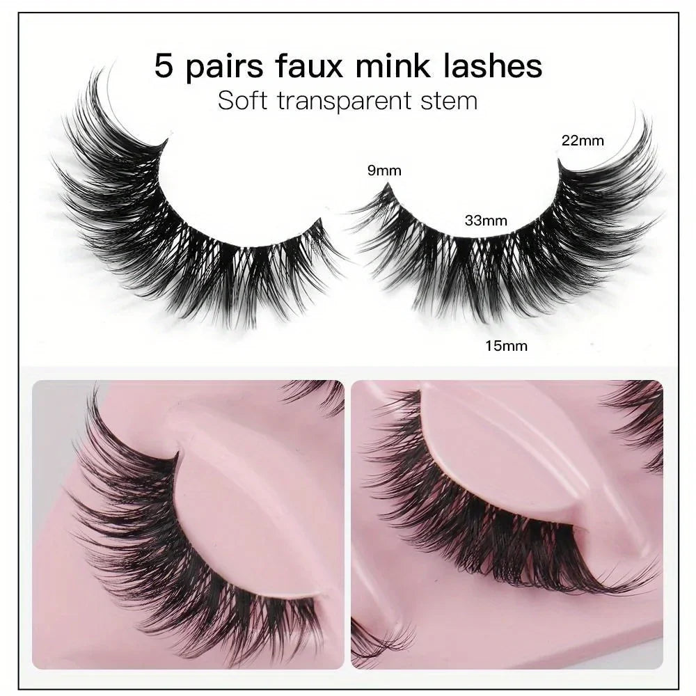 Value Pack 5 Pairs Long Natural Dramatic Cat Eye Lashes Winged Elongated Reusable Fake Lashes For Makeup Newbies