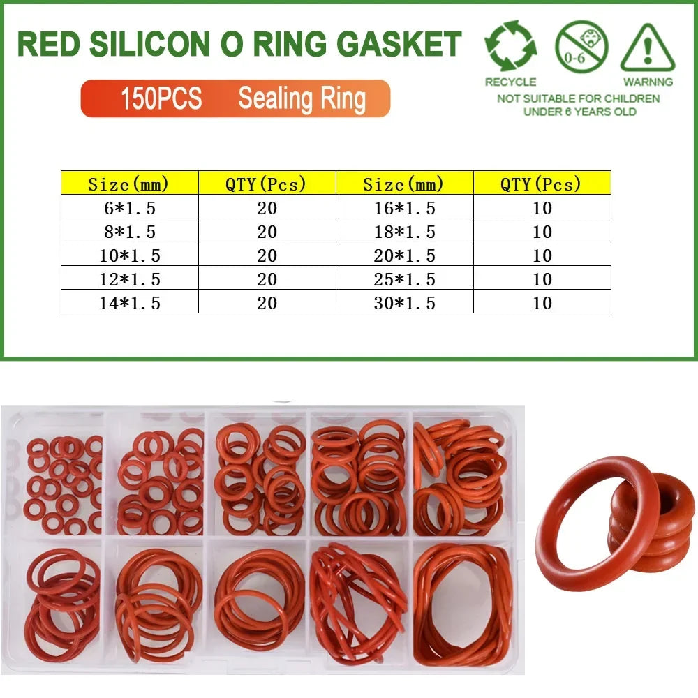 Food Grade Silicone O-Ring Sealing Gasket Set | Red VMQ Rubber Washers for Cookers