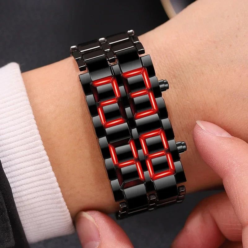 Fashion Mens Digital Lava Wrist Watch | Full Metal LED Display Timepiece