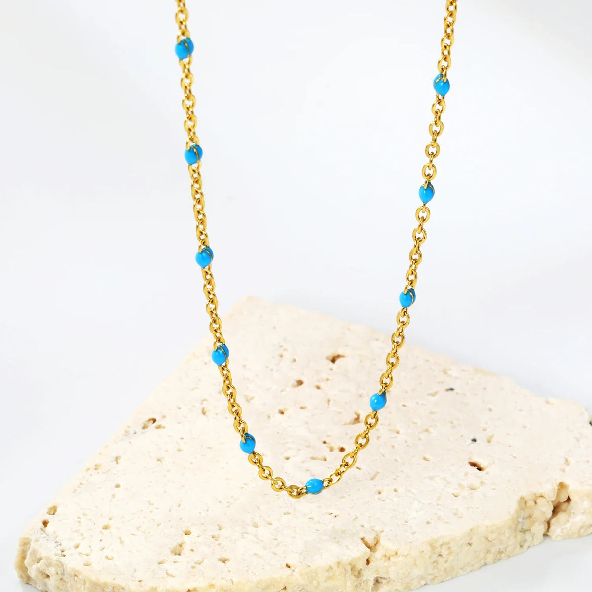 LUXUKISSKIDS Sweet Multicolor Drip-Oil Beads Necklace Women's Bohemia Stylish Clavicle Choker Simple Chain Collier Steel Jewelry