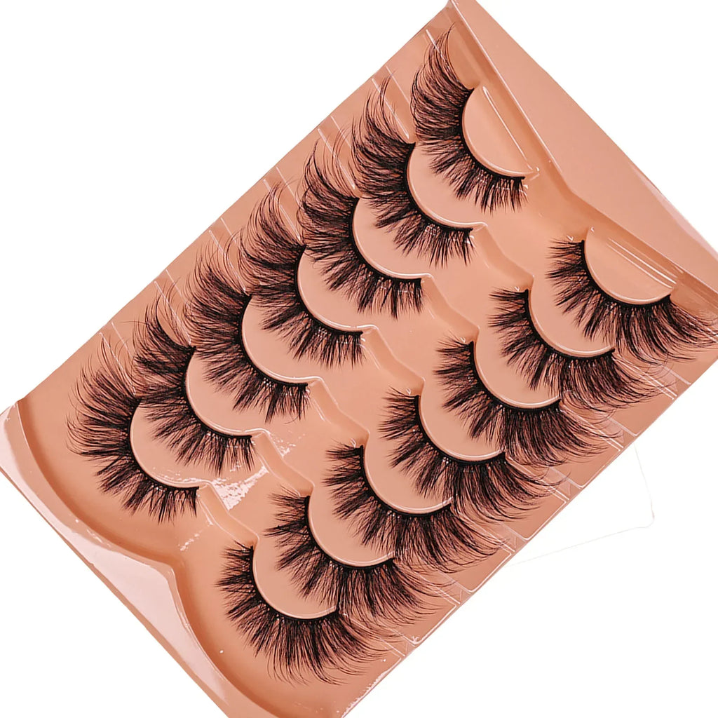 7 Pairs Cat Eye Eyelashes 3D Natural False Lashes 5D Fluffy Soft Cross Manga Lashes Wispy Natural Eyelash Extension Makeup