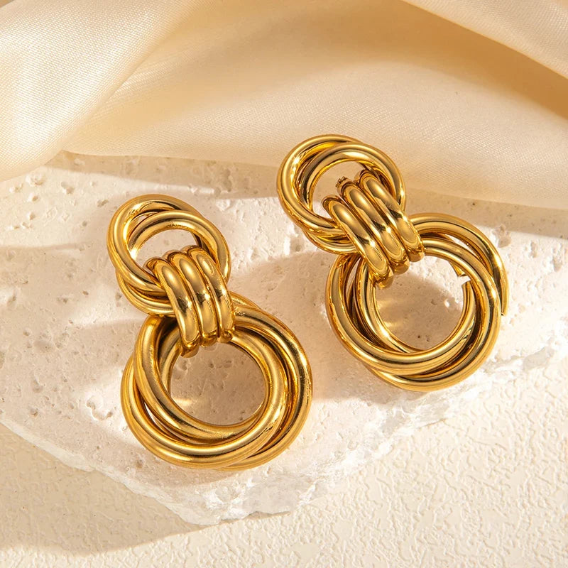 Stainless Steel Circular Splicing Earrings | Modern Geometric Drop Earrings