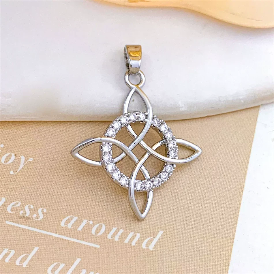 Witch Knot Pendant Necklace Stainless Steel Chain CZ Celtic 4 Elements Protection Amulet Retro Wiccan Gothic Women Men Jewelry