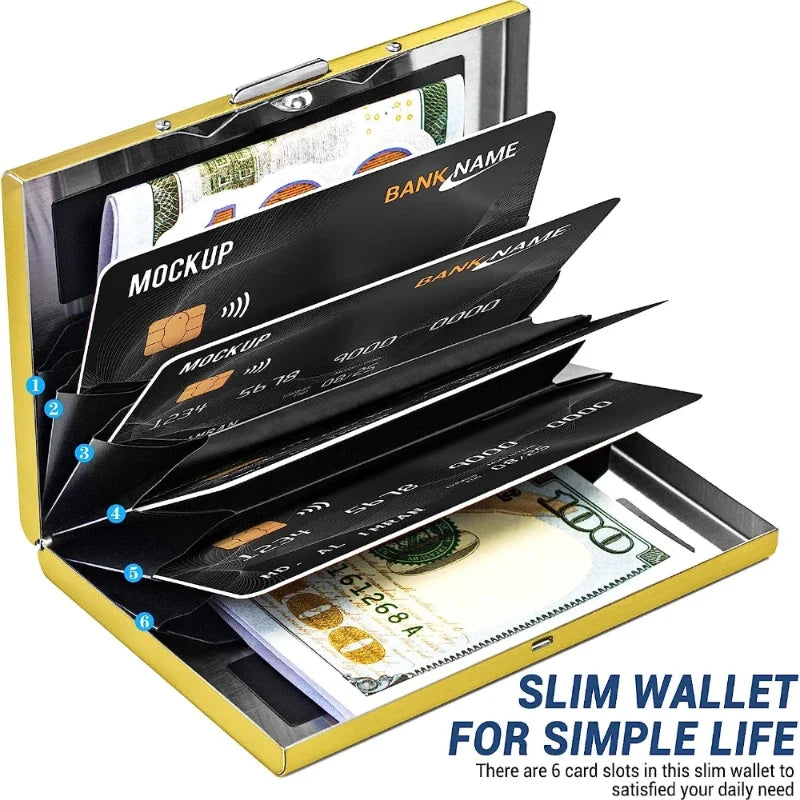 RFID Blocking Credit Card Holder | Slim Metal Wallet for 6 Cards