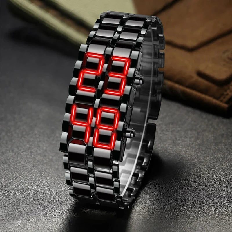 Fashion Mens Digital Lava Wrist Watch | Full Metal LED Display Timepiece