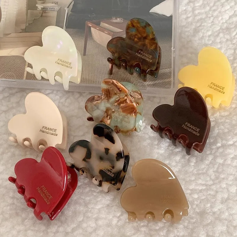 3.5cm Small Heart Shaped Hair Claw, Cute Acetate Mini Hair Crab Clips