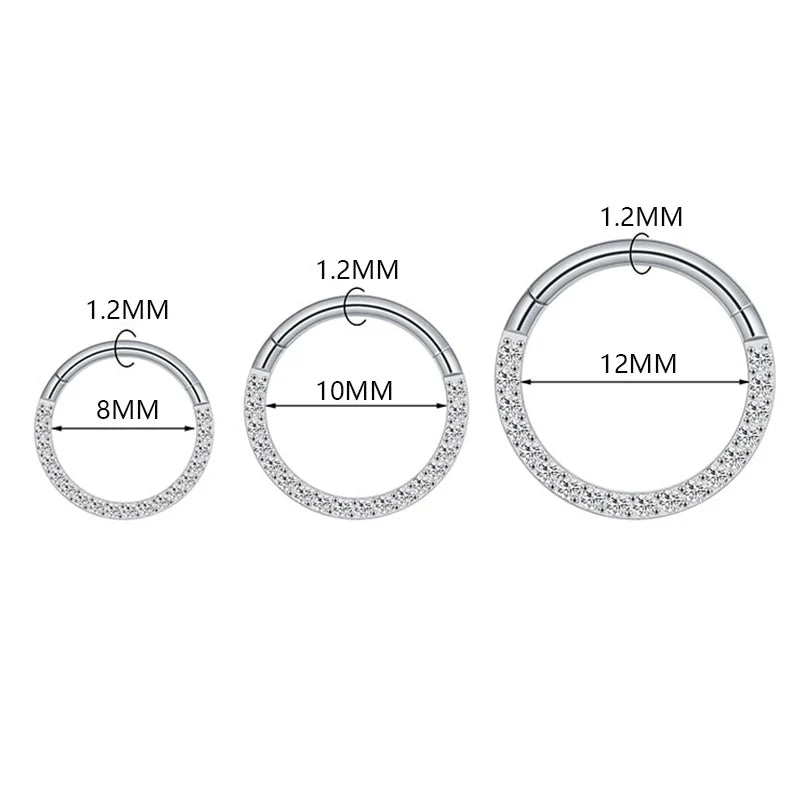 Steel Hinged Segment Hoop CZ Stone Nose Ring Nipple Clicker Ear Cartilage Tragus Helix Lip Earring Piercing Body Jewelry